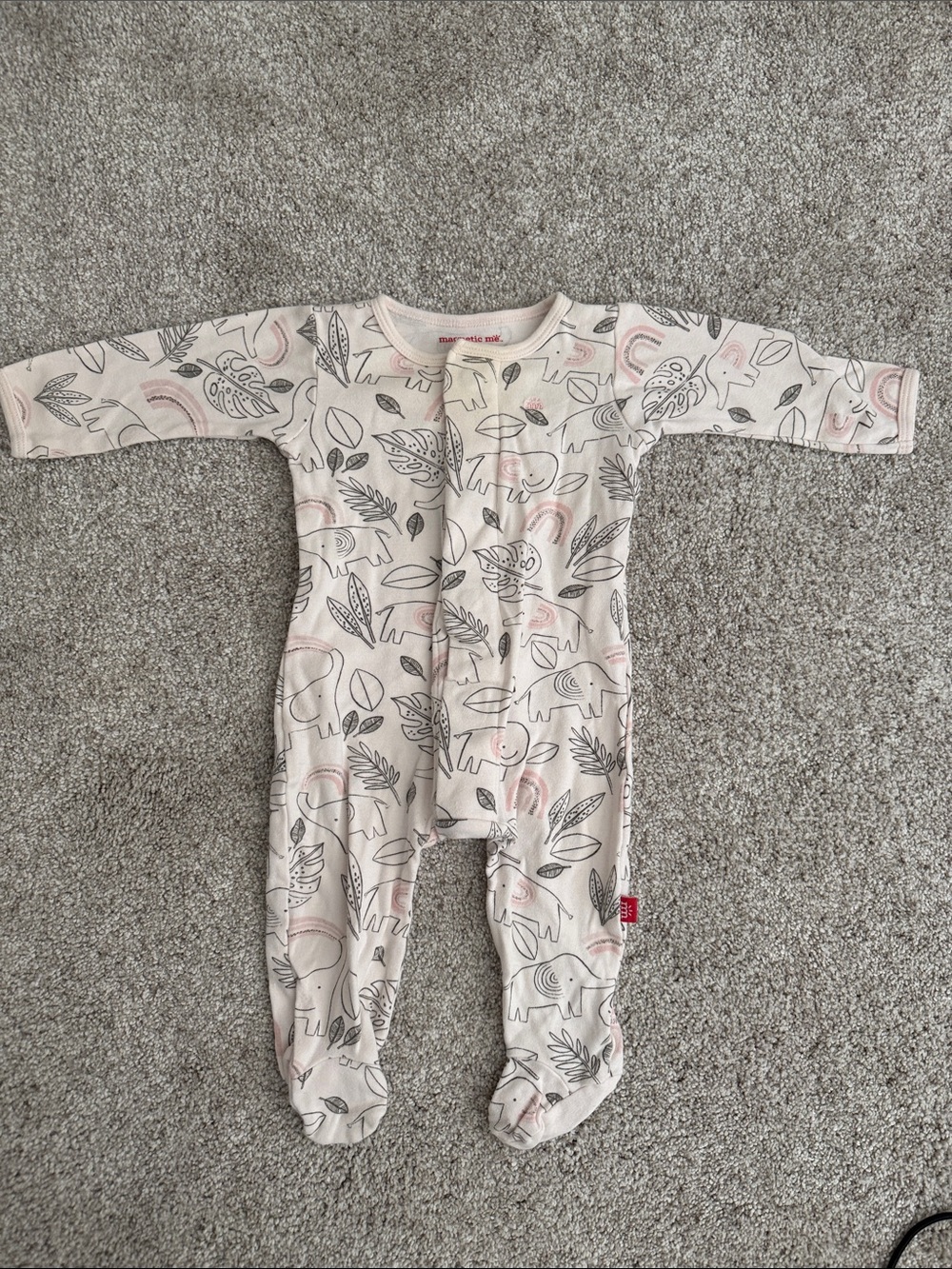 Magnetic Me Cream & Pink Elephant Leaf Print Footed One-Piece